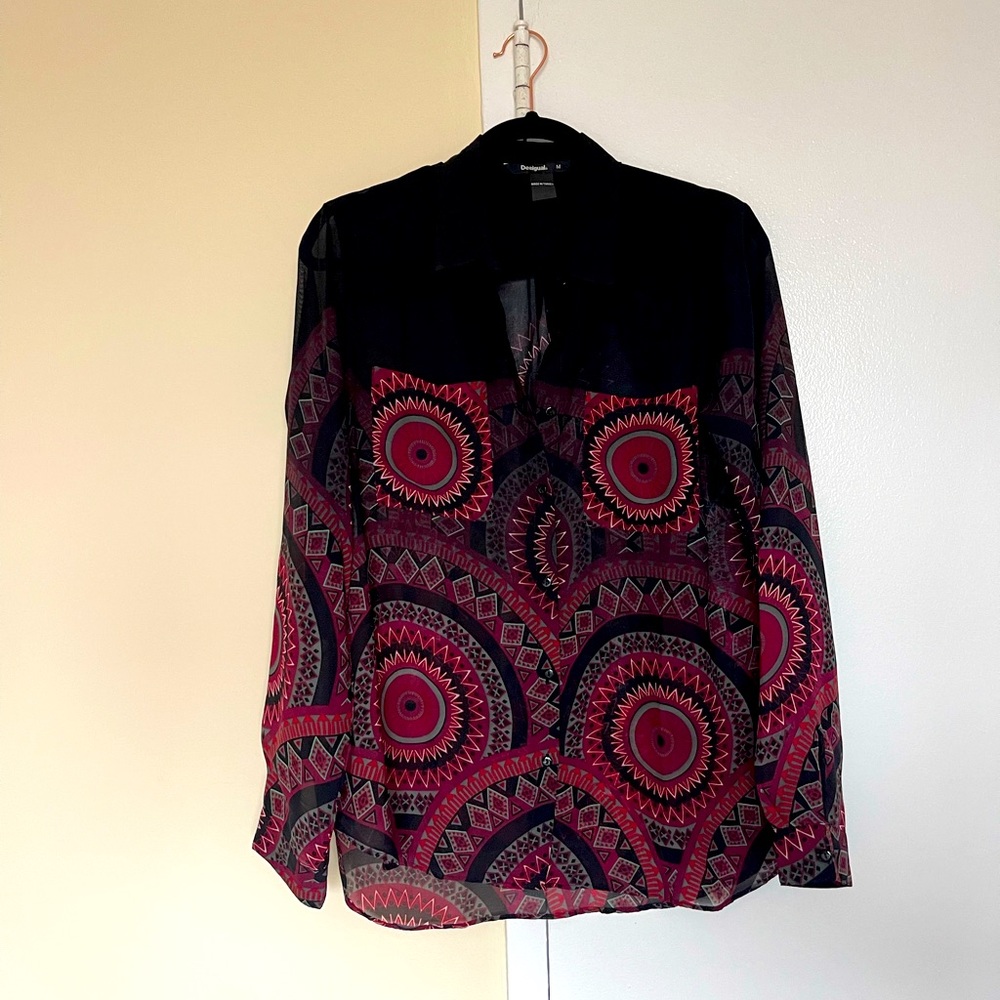 Desigual woman blouse,  semi sheer geometric pattern